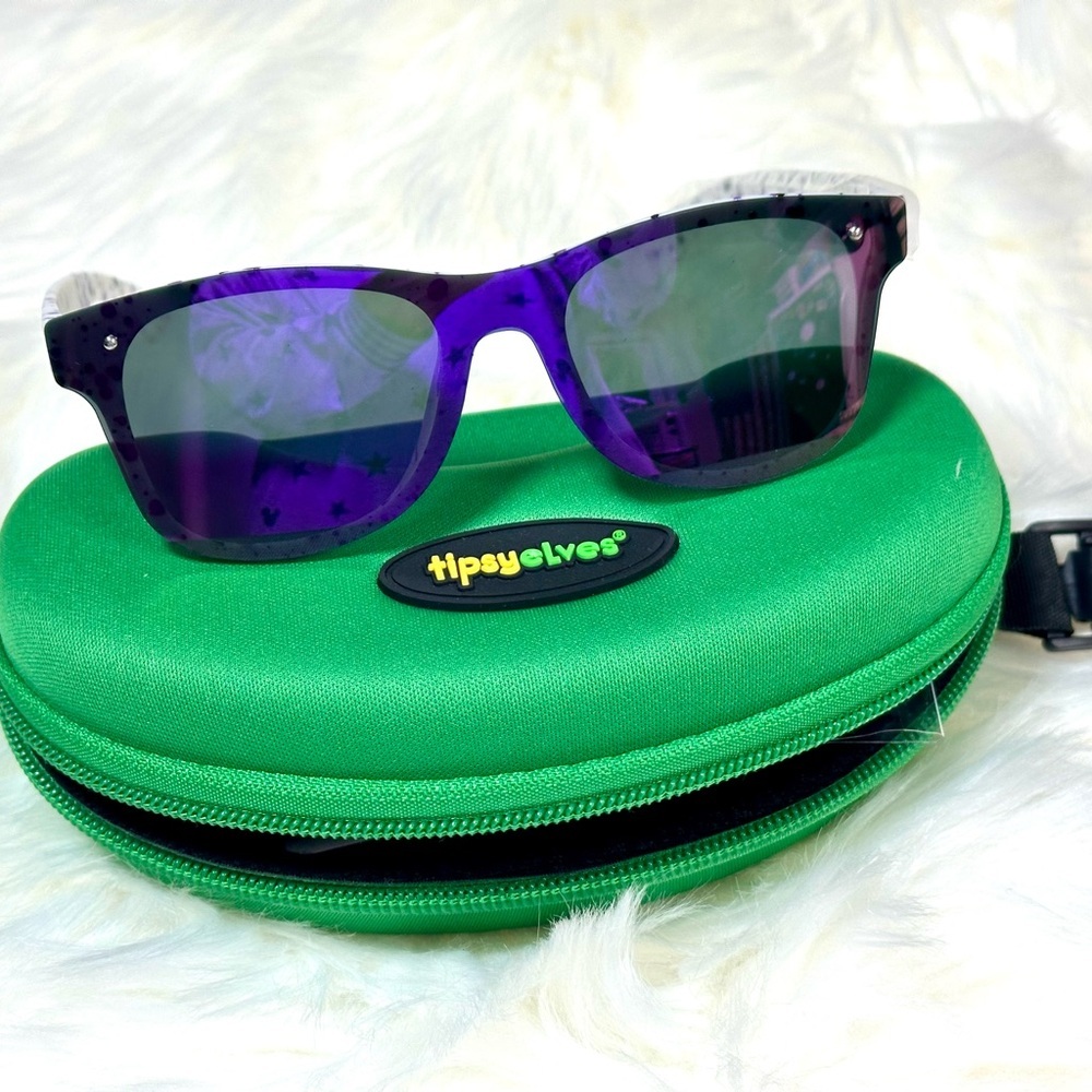 Tipsy Elves Purple Sunglasses with Green Case